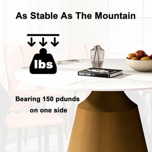 English Elm 53" Marble Round Dining Table with Sintered Stone Top and Stainless Steel Cone Base, Durable Elegance Bronze,White Marble W2700S00019