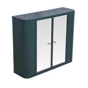 English Elm Army Green Bathroom Storage Cabinet With Mirror, 2 Doors & Open Shelf For Stylish Organization W3122P272875