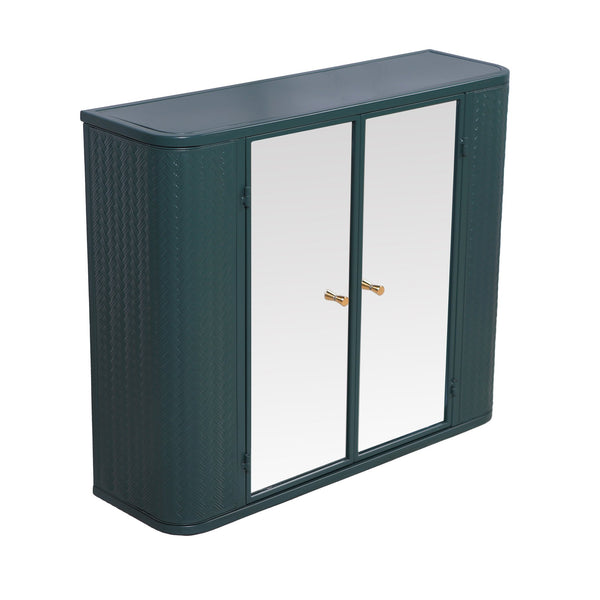 English Elm Army Green Bathroom Storage Cabinet With Mirror, 2 Doors & Open Shelf For Stylish Organization W3122P272875