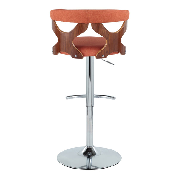 English Elm Gardenia Mid-Century Adjustable Swivel Barstool Set of 3 in Orange Fabric, Walnut & Chrome Base, Cozy B202S00869