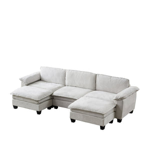 English Elm Living Room U-shaped Chenille Sectional Sofa with Two Ottomans Pocket Coil Comfort Beige W1097S00236