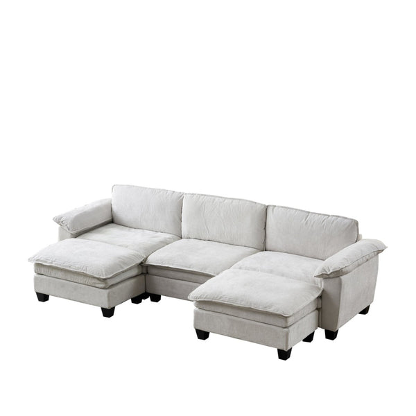 English Elm Living Room U-shaped Chenille Sectional Sofa with Two Ottomans Pocket Coil Comfort Beige W1097S00236