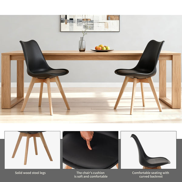 English Elm Set of four modern medieval dining chairs with cushioned PU seats, solid wooden legs, 300lb capacity, non-slip pads, durable waterproof finish, easy assembly, ergonomic back support for kitchen and dining spaces Black W3851P368633
