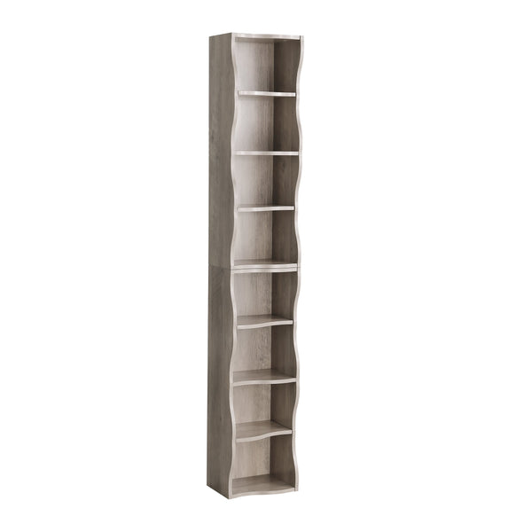 English Elm 8-layer ultra-thin 8-tier tall bookshelf with wavy edge design, space-saving display shelf for home office Gray W487P339354