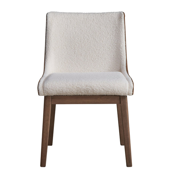 English Elm White White and Brown Side Chair Set of 2 — Bouclé & Velvet Upholstery, Bent Wood Legs, Walnut Finish, Luxe Comfort B062P209258