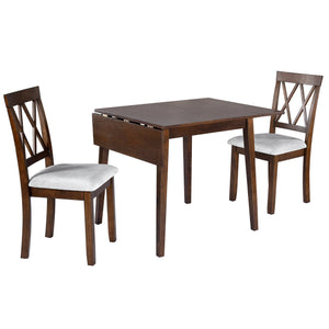 English Elm 3 Piece Kitchen Dining Set with Space-Saving Drop Leaf Table and Upholstered Ergonomic Chairs for Small Spaces Brown N752S000617D
