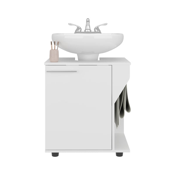 English Elm Phillips Under Sink Cabinet with Back Cut-Out for Pipes, Double Door Wide Freestanding White Storage B200P368104
