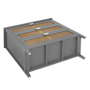 English Elm 3 Drawer Cabinet Solid Wood Veneer & Natural Rattan Finish, Hand-Painted Detail, Anti-Slip Feet for Bedroom Living Room Study (34x18x10 in) Gray W68858065