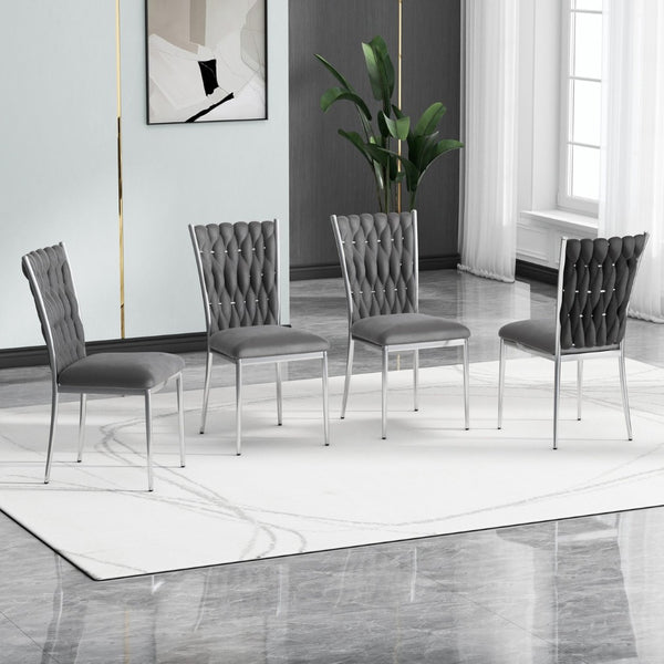 English Elm Modern Velvet Upholstered Dining Chairs Set of 2 with Electroplated Legs for Kitchen Dark Gray W210P301598