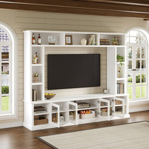 English Elm Entertainment Wall Unit with Glass Doors Open Shelving Mdf Living Room Storage White N710S688100K