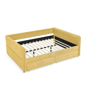 English Elm Queen Boucle Tufted Daybed Sofa with Storage Drawers Eucalyptus Frame Guest Room Yellow W1413S00180