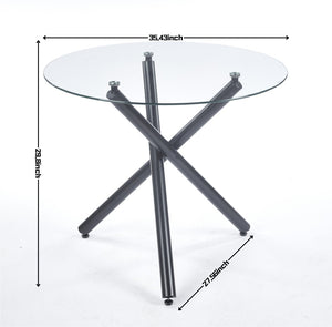 English Elm Round Tempered Glass Dining Table with Black Metal Base for Modern Compact Spaces W234P270452