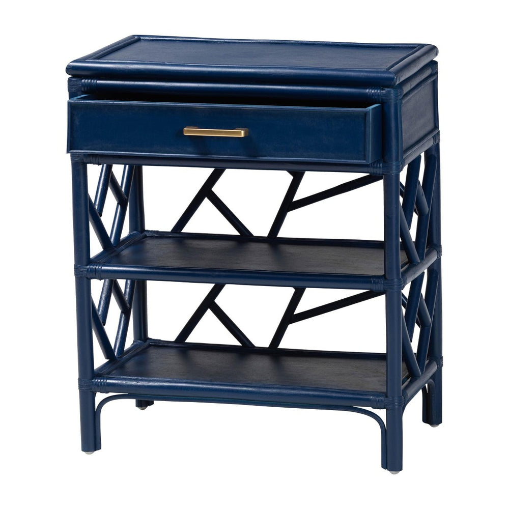English Elm Natural Rattan Woven Geometric Nightstand with Drawer Open Shelves Coastal Bedroom B2750P467860