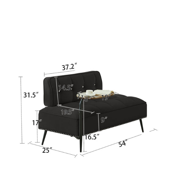 English Elm 54-inch Velvet Tufted Loveseat with Rotating Tray Table Nailhead Trim Compact Seating Black W1359P438325