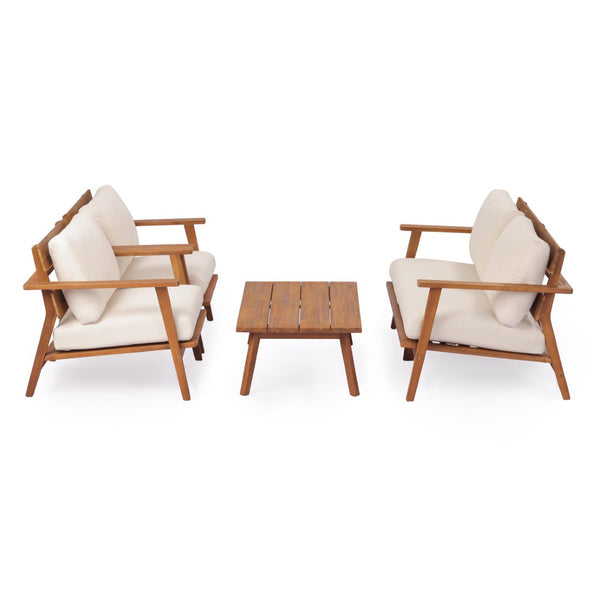 English Elm 4-piece Acacia Wood Outdoor Conversation Set Mid-century Patio with Quick-dry Cushions N767P359942T