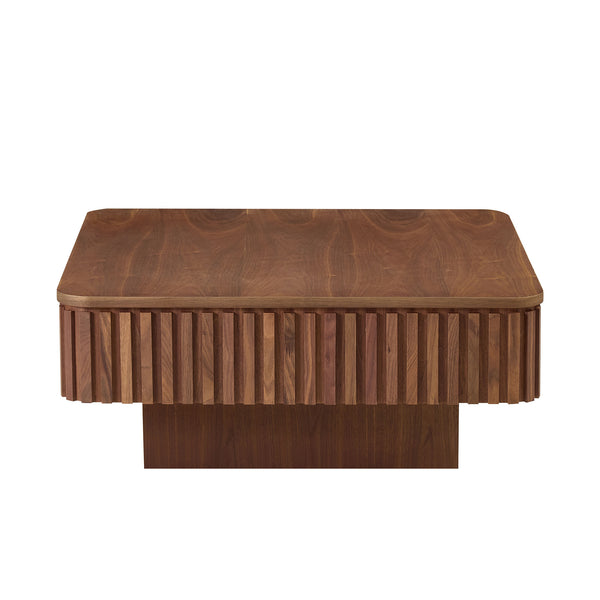 English Elm 35.43 Inch Modern Handcraft Drum Coffee Table Square Lift-Top with Hidden Storage & Wood Grain Finish Walnut W2582P340812