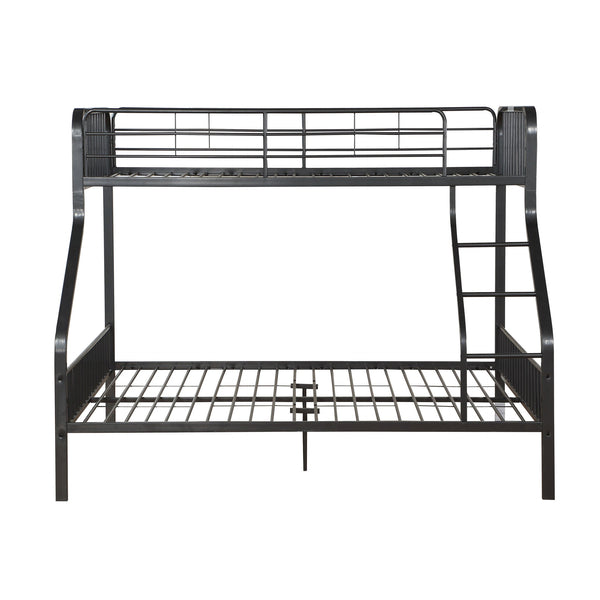 English Elm Gunmetal Twin XL/Queen Bunk Bed Solid Pine 13-Slat Support, Built-In Right Ladder, Space-Saving Rustic Finish B062S00468