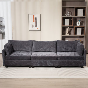 English Elm 111.42*32.28" XXL 3-Seater Chenille Sofa with Ultra-Soft Cushions, High-Rebound Comfort & Sturdy Black Legs DARK GREY W2715S00003