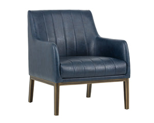 Sunpan Wolfe Lounge Chair - Retro Mid-Century Design with Channel Stitching and Rustic Bronze Steel Frame Vintage Blue