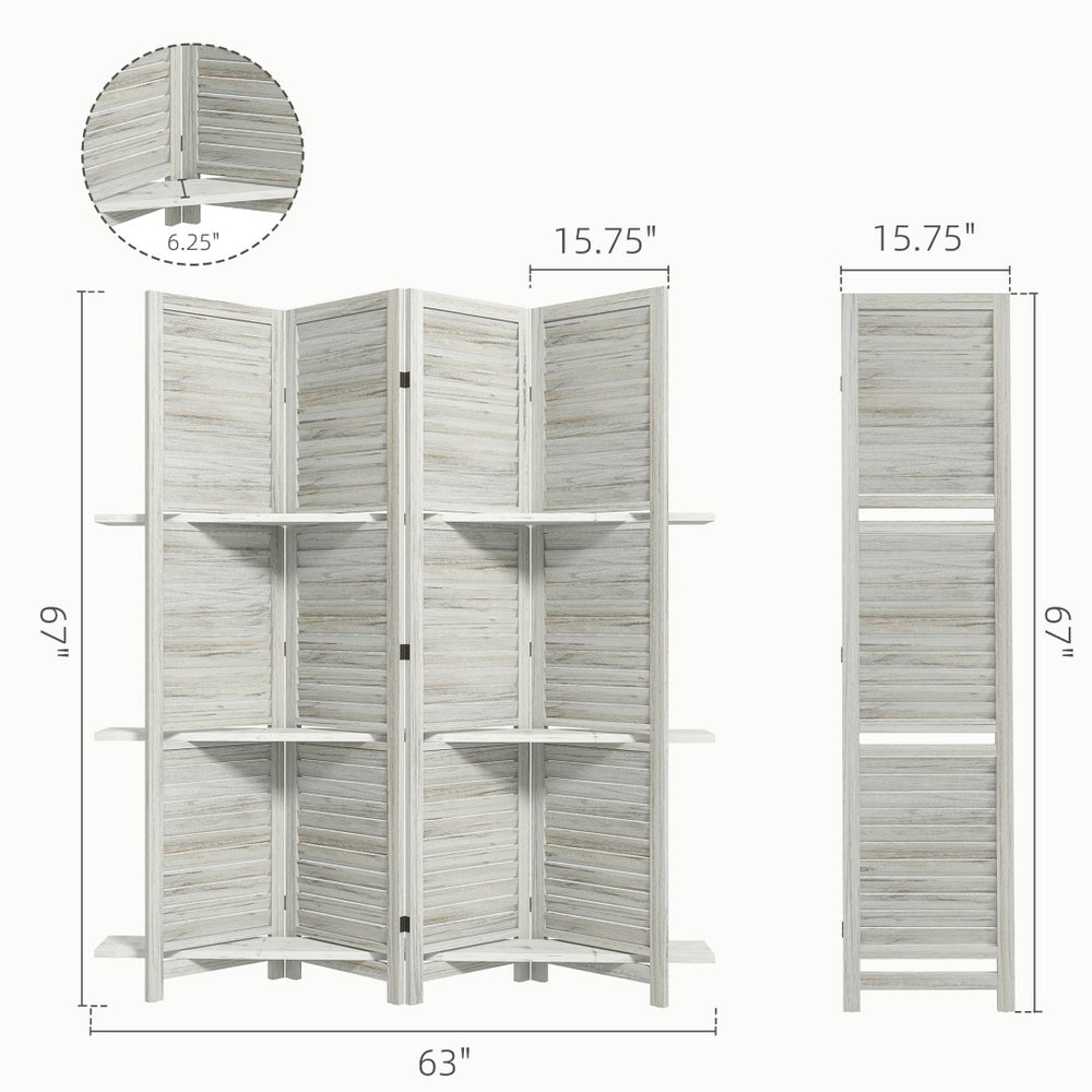 English Elm Privacy Screen Divider Four Panel Paulownia Wood Louvered Shelves Farmhouse White T3971P431138