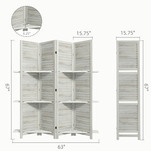 English Elm Privacy Screen Divider Four Panel Paulownia Wood Louvered Shelves Farmhouse White T3971P431138