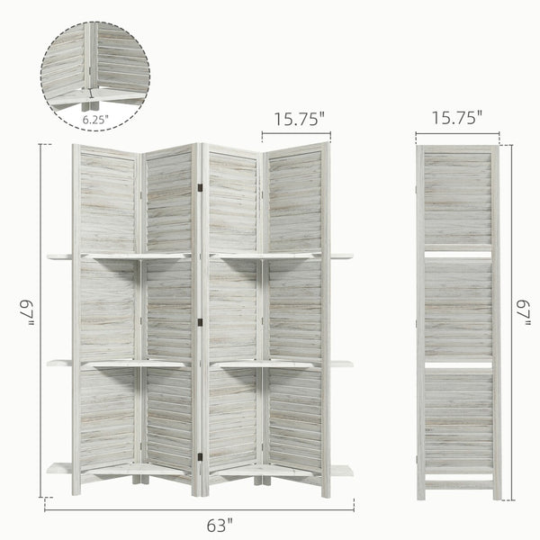 English Elm Privacy Screen Divider Four Panel Paulownia Wood Louvered Shelves Farmhouse White T3971P431138