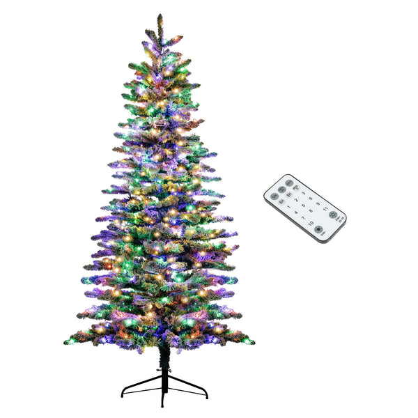 English Elm Homcom 7.5 Ft Pre-Lit Mountain Pine Tree With Snow Flocked Branches, 500 Leds & Easy Assembly For Holidays W2225P249685