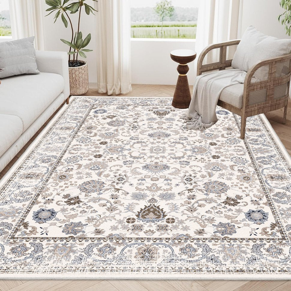 English Elm Area Rug 6X9 Vintage Bohemian Non-Slip Floral Design In Light Khaki/Beige - Washable & Durable! W2907P265118