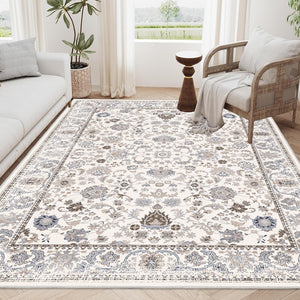 English Elm Area Rug 6X9 Vintage Bohemian Non-Slip Floral Design In Light Khaki/Beige - Washable & Durable! W2907P265118