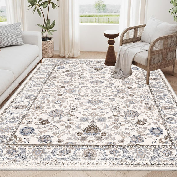 English Elm Area Rug 6X9 Vintage Bohemian Non-Slip Floral Design In Light Khaki/Beige - Washable & Durable! W2907P265118
