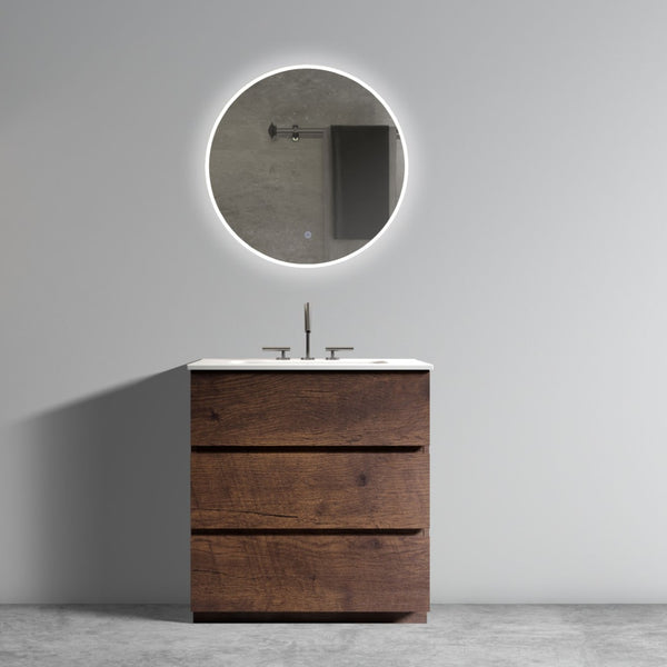 English Elm Tia 30" Walnut Bathroom Vanity With Pre-Assembled White Sink - Elegant Storage & Soft-Close Drawers W1865S00073-GIGA