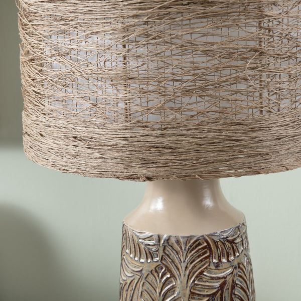 Crestview Collection 30"H Rustic Ceramic Table Lamp With Woven Rattan Shade, Natural Aesthetic & 3-way Socket Glow   Cvazp115