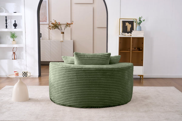 English Elm Accent Round Swivel Lounge Chair Corduroy Upholstered Oversized Seat for Bedroom or Living Room Green W1752P422124
