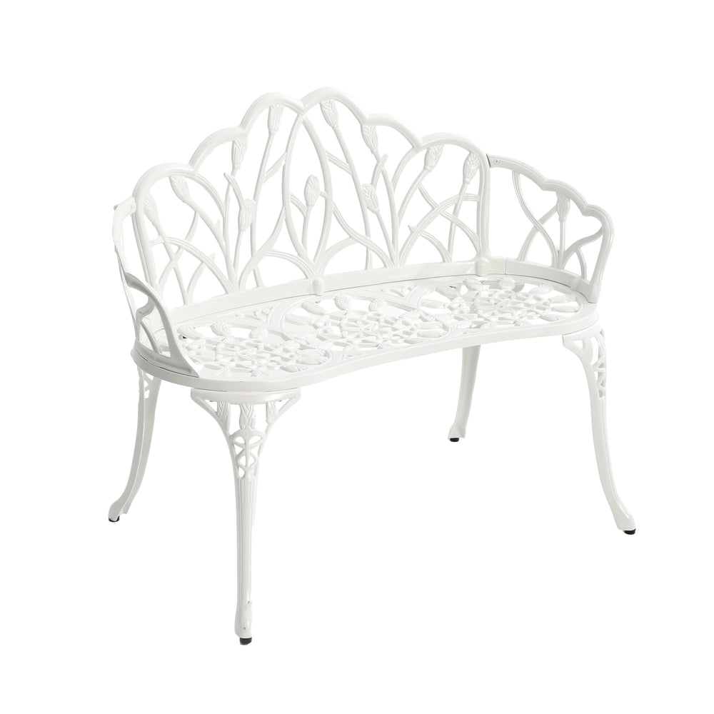 English Elm Cast aluminium bench — Durable rustproof outdoor garden seating with ergonomic curve, sturdy cast design White W640P250984