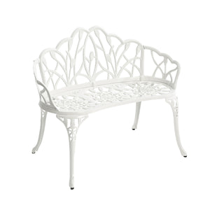 English Elm Cast aluminium bench — Durable rustproof outdoor garden seating with ergonomic curve, sturdy cast design White W640P250984