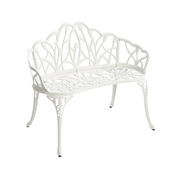 English Elm Cast aluminium bench — Durable rustproof outdoor garden seating with ergonomic curve, sturdy cast design White W640P250984