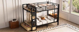 English Elm Full Metal Bunk Bed For Teens - Space-Saving Full Over Full Design With Storage Shelves & Drawers, Black W1580S00234