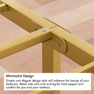 English Elm Queen-Size Beige Linen Platform Bed Frame with Gold Metal Accent, Upholstered Headboard, 800 lb Capacity W2992P233415