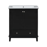 English Elm 30" Bathroom Vanity With Sink Combo, Multi-Functional Bathroom Cabinet With Doors and Drawer, Solid Frame and Mdf Board, Black