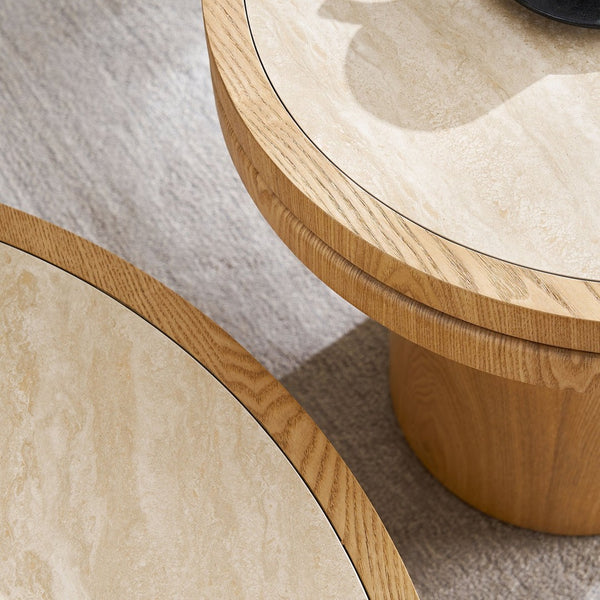 English Elm 19.49 Inch Round Sintered Stone Top Mdf Pedestal Side Table for Modern Living Spaces W876P460753
