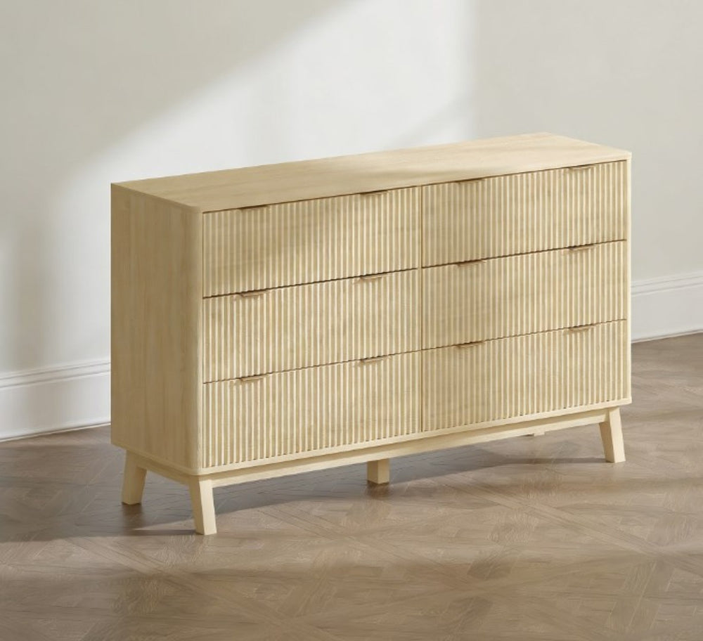 English Elm Closet Six Drawer Double Dresser with Fluted Fronts Gold Pulls and Rubberwood Legs T3971P431255