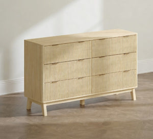 English Elm Closet Six Drawer Double Dresser with Fluted Fronts Gold Pulls and Rubberwood Legs T3971P431255