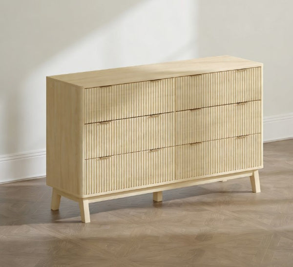 English Elm Closet Six Drawer Double Dresser with Fluted Fronts Gold Pulls and Rubberwood Legs T3971P431255