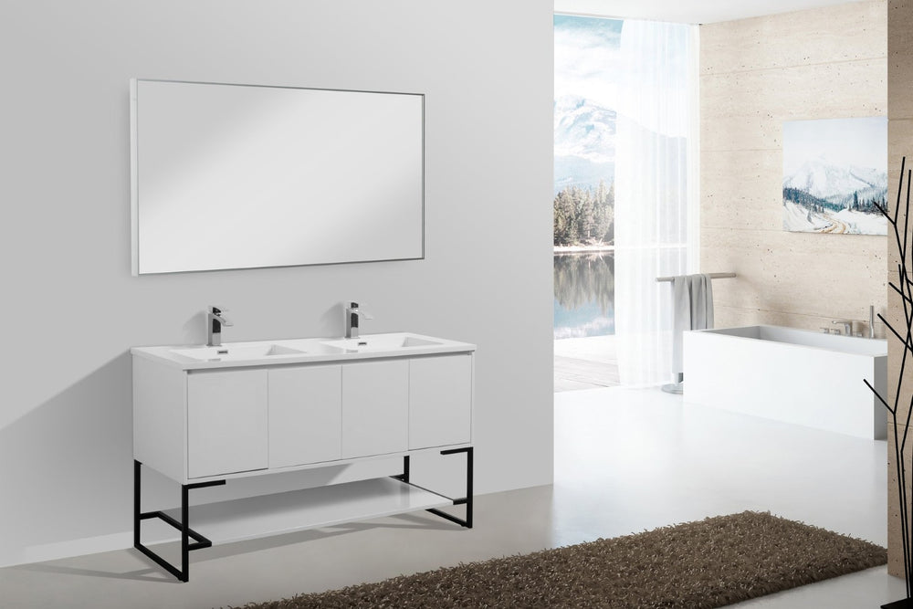 English Elm 60" Floating Wall Mount Bathroom Vanity Base Glossy White Soft Close Cabinet W1920P263629