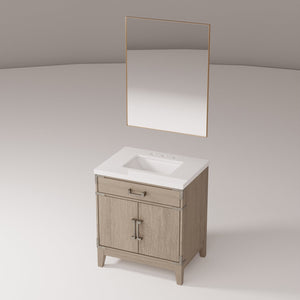 English Elm Grey Oak Single Bath Vanity With Cultured Marble Top & Mirror - Modern Style, Durable Storage Solution B2731S01458
