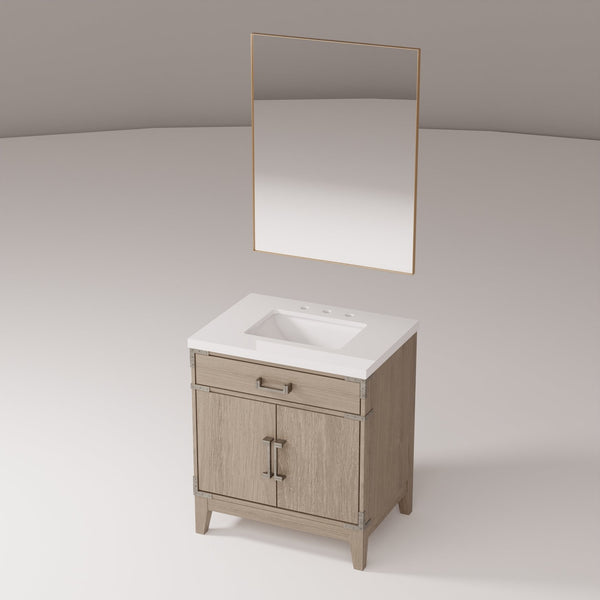 English Elm Grey Oak Single Bath Vanity With Cultured Marble Top & Mirror - Modern Style, Durable Storage Solution B2731S01458