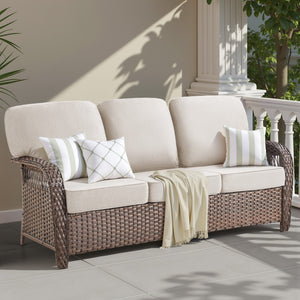 English Elm 75.2" Outdoor Pe Wicker Sofa Deep Seat T-back Cushions Porch Backyard Lounge T3773P418415