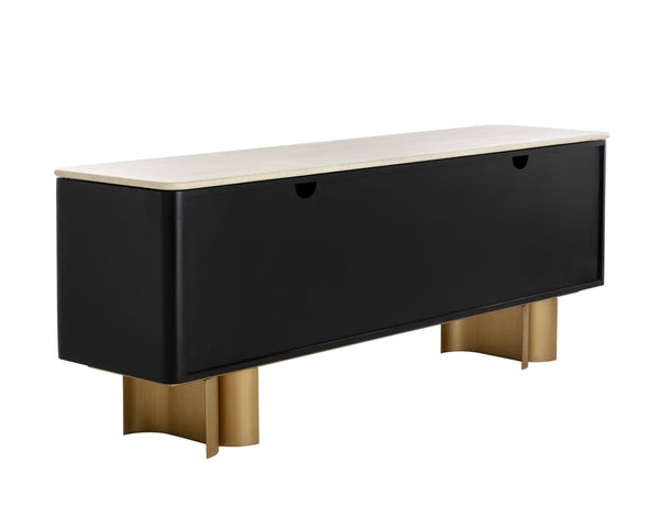 Sunpan Lautrec Sideboard - Modern Bold Design With Cream Marble Top & Antique Brass Legs For Stunning Elegance Black Marble 111546