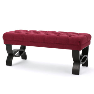 English Elm Christopher Knight Home® - HILTON Tufted Ottoman Bench with Diamond Stitching and Birch Half-Circle Legs — Luxurious Contemporary Seat Red 54743.00DRED