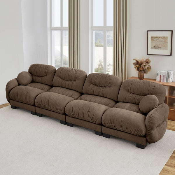 English Elm Pleated Chenille Modular Sofa with Ergonomic Foam Cushions and Sculptural Curved Armrests Brown W5656S00061